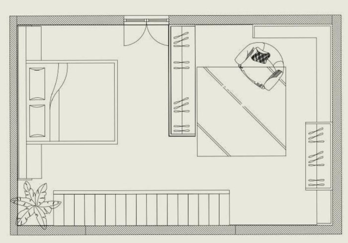 Plan de l'étage avec chambre et dressing, villa de Biscarrosse